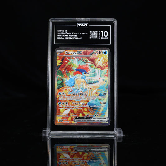 TAG GEM MINT 10 | KELDEO EX 2025 POKÉMON SCARLET & VIOLET #167/086 WHITE FLARE SPECIAL ILLUSTRATION RARE