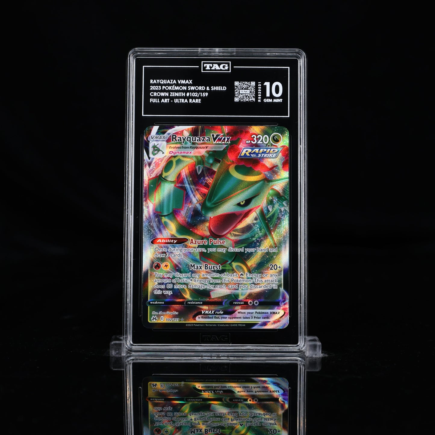 TAG GEM MINT 10 | RAYQUAZA VMAX 2023 POKÉMON SWORD & SHIELD #102/159 CROWN ZENITH FULL ART - HOLO