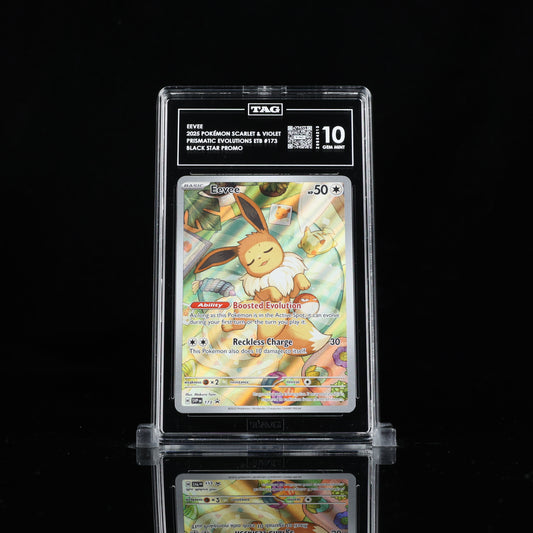 TAG GEM MINT 10 | EEVEE 2025 POKÉMON SCARLET & VIOLET BLACK STAR PROMOS #173 PRISMATIC EVOLUTIONS ELITE TRAINER BOX HOLO